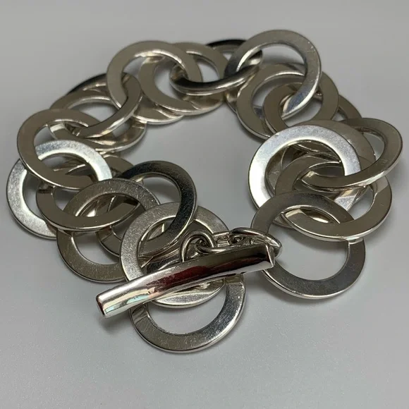 Silpada RARE VHTF Sterling Silver INTERLOCKING DISC Toggle Closure Bracelet 8.5”